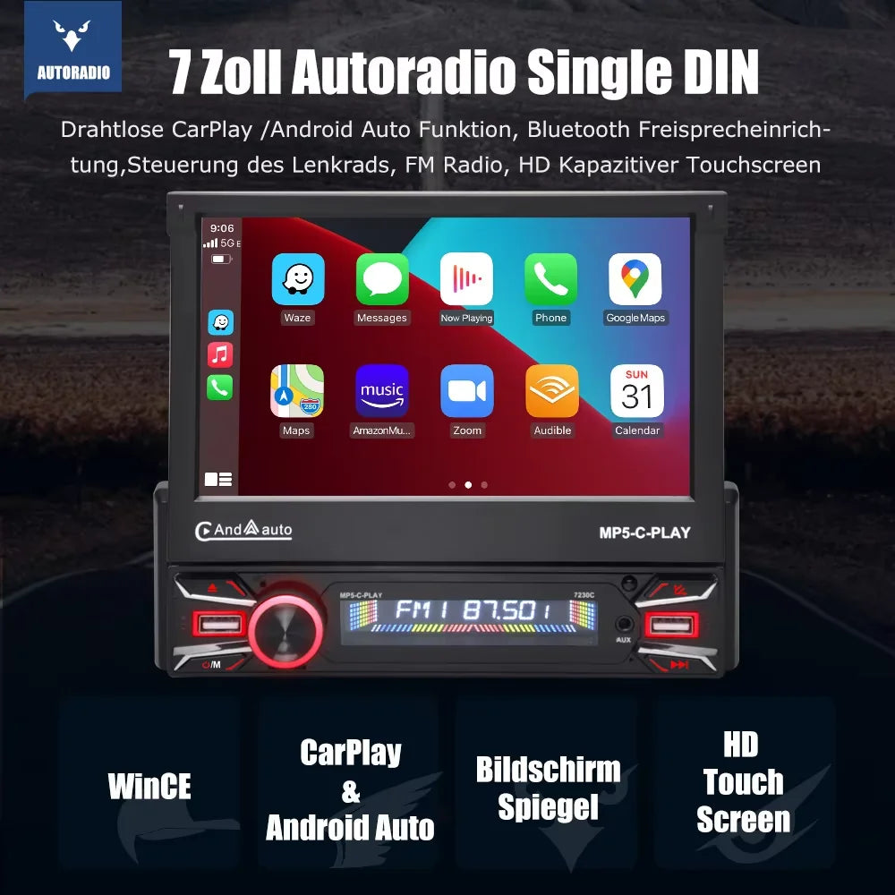 Essgoo MP5 Car Stereo With Retractable Screen CarPlay