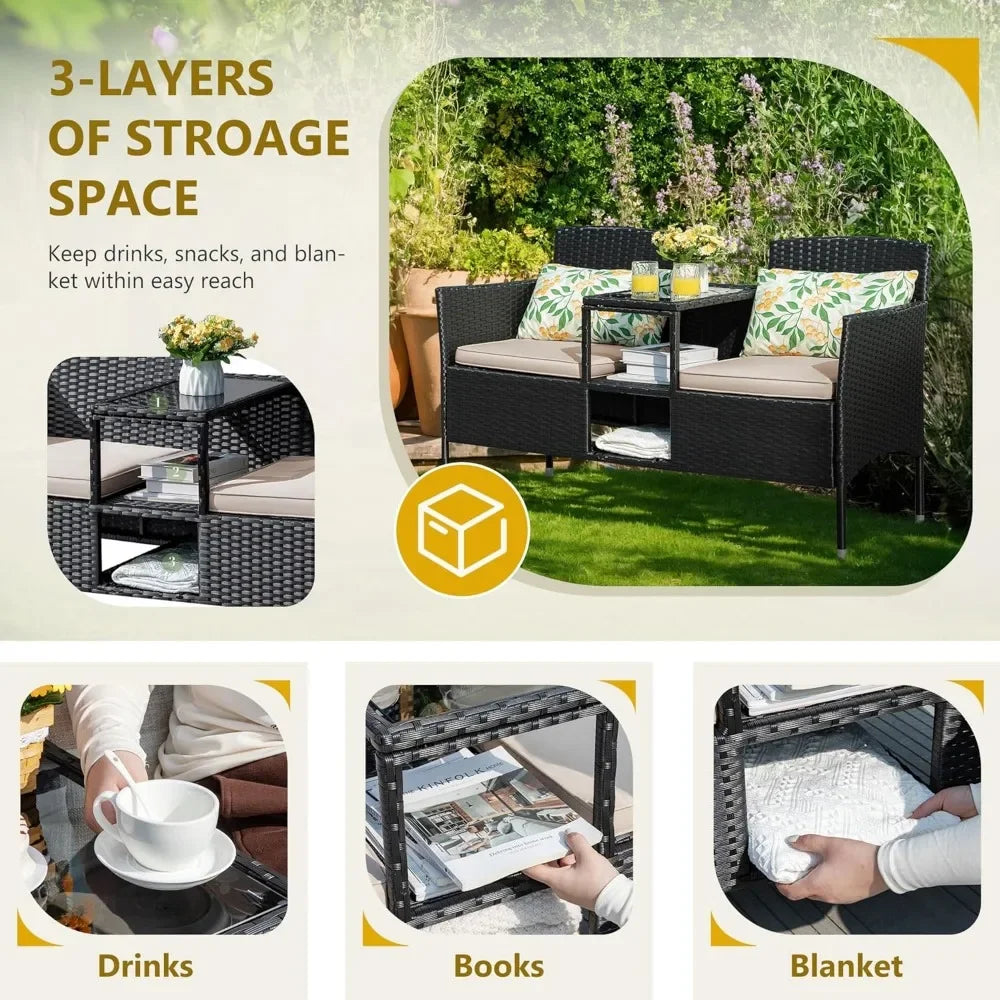 ANGDUO Outdoor Furniture Loveseat Patio Wicker With Table