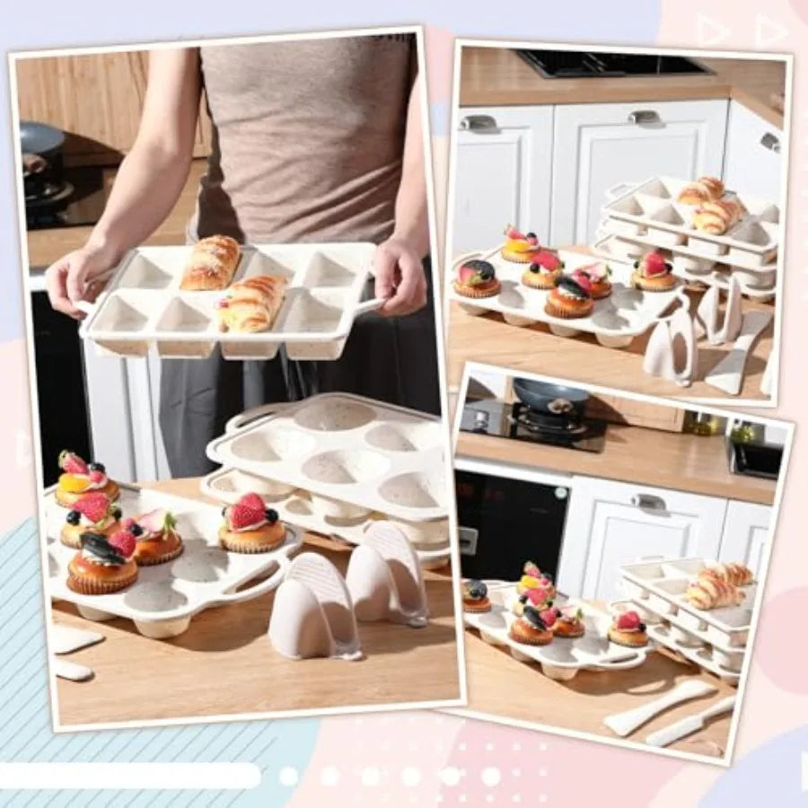 7 Pcs Silicone Baking Pan Set Nonstick Bakeware Set with 4 Molds Loaf Muffin Mini Muffin Round Spatula Dual-head Pastry Brush O