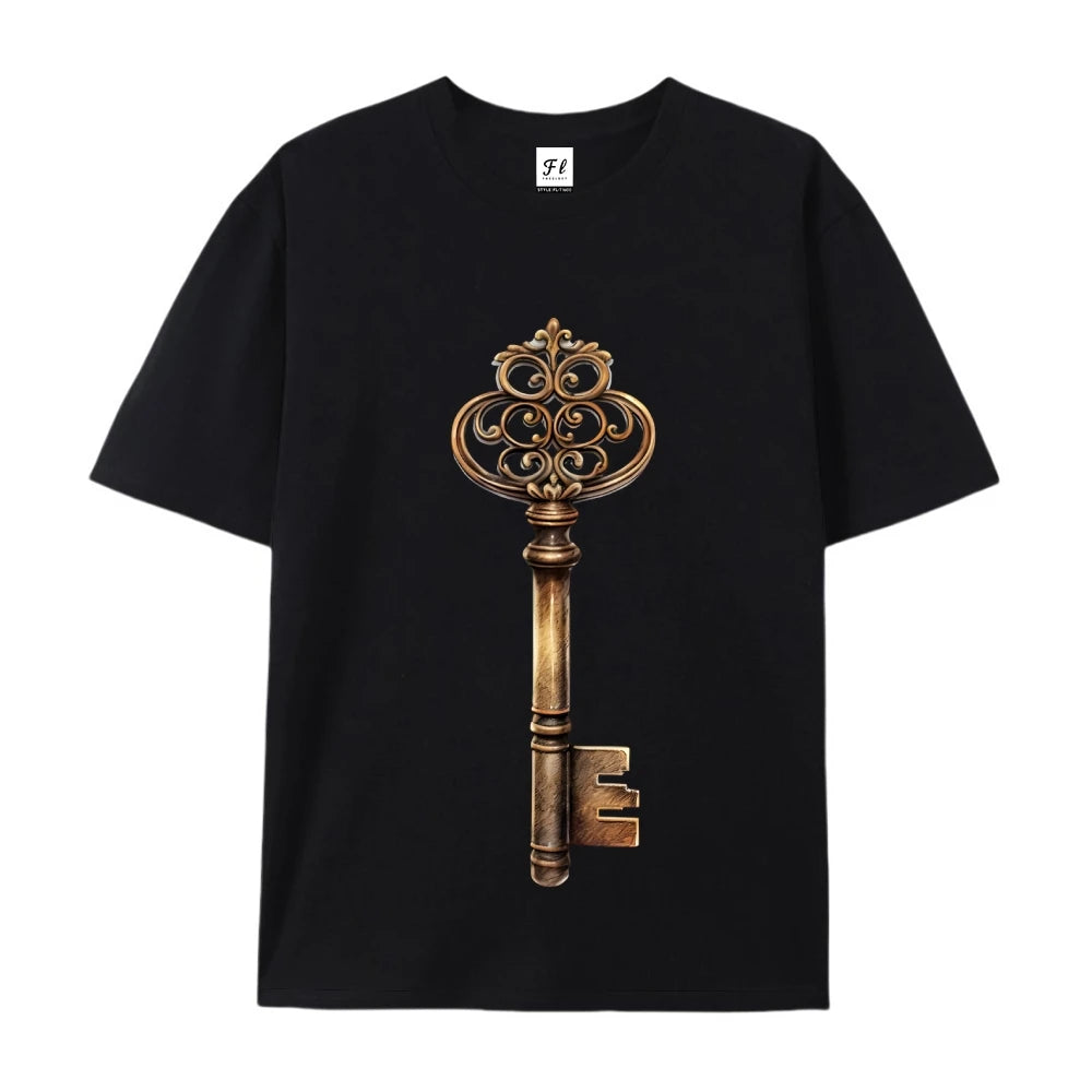Mens Vintage Key Graphic Print Casual Tee Short Sleeve