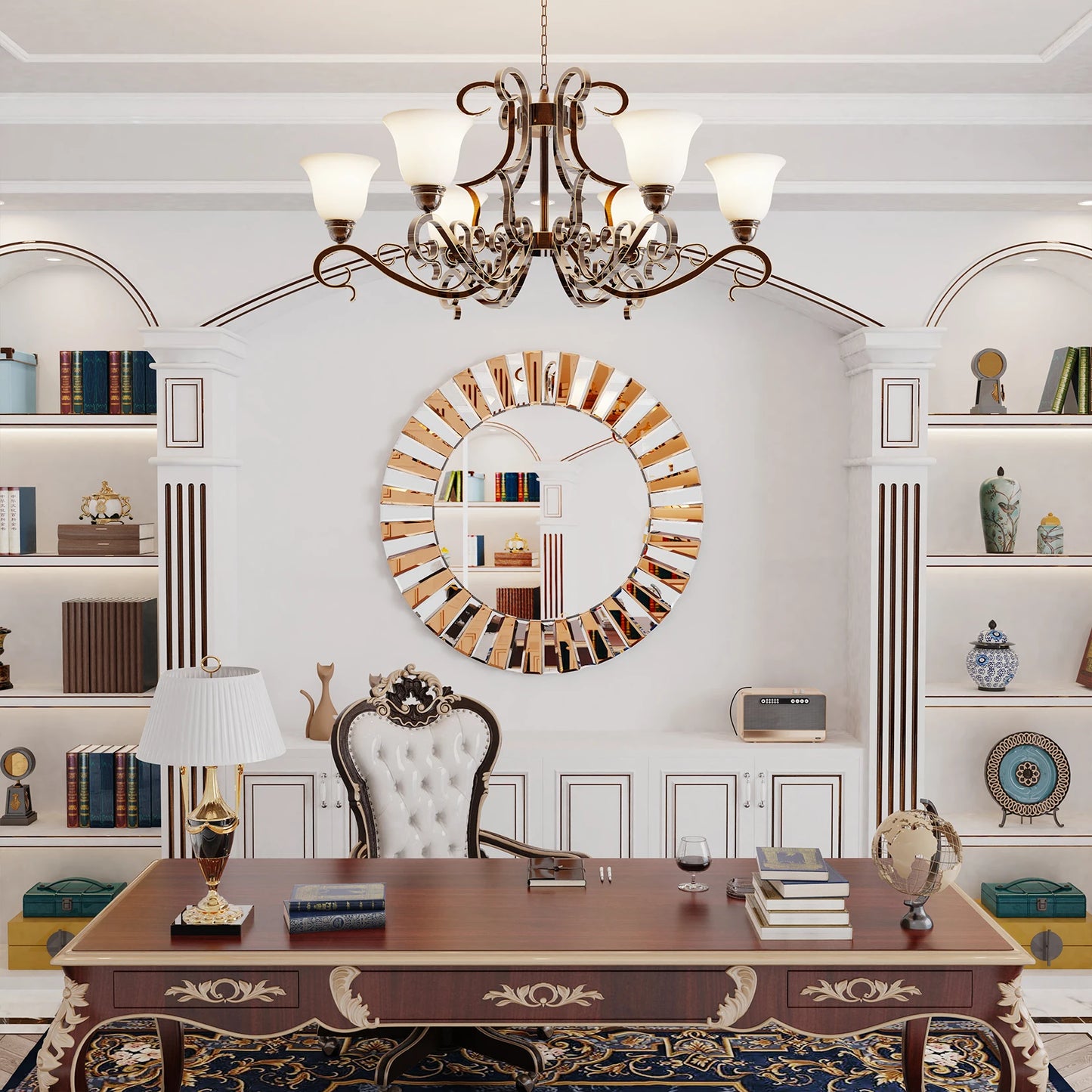 Wisfor Sunburst Round Wall Mirror Beveled Glass Vanity
