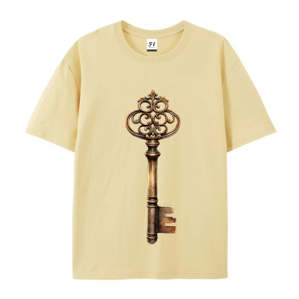 Mens Vintage Key Graphic Print Casual Tee Short Sleeve