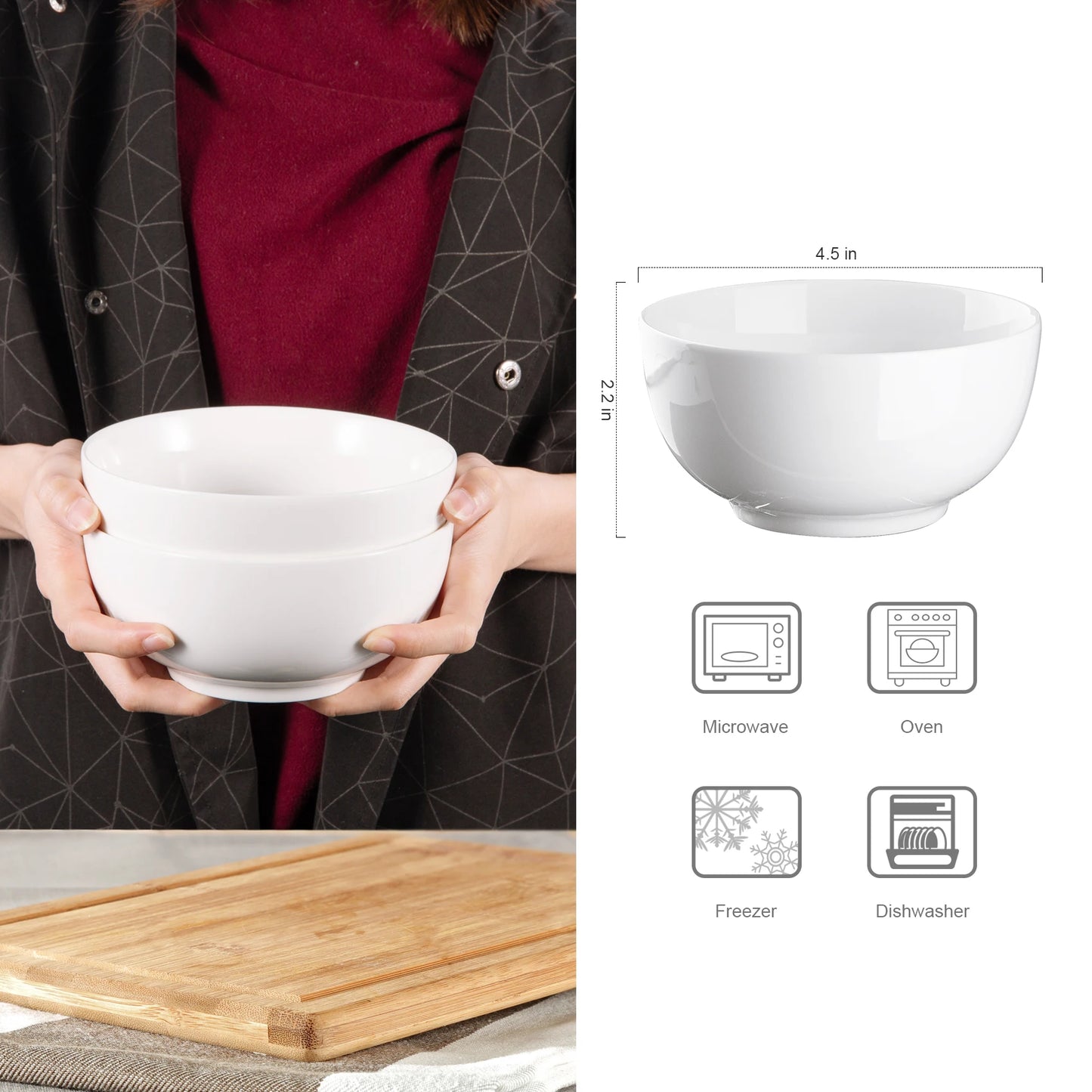 Noned Porcelain Bowls Set 8 Pack Microwave Dishwasher Safe