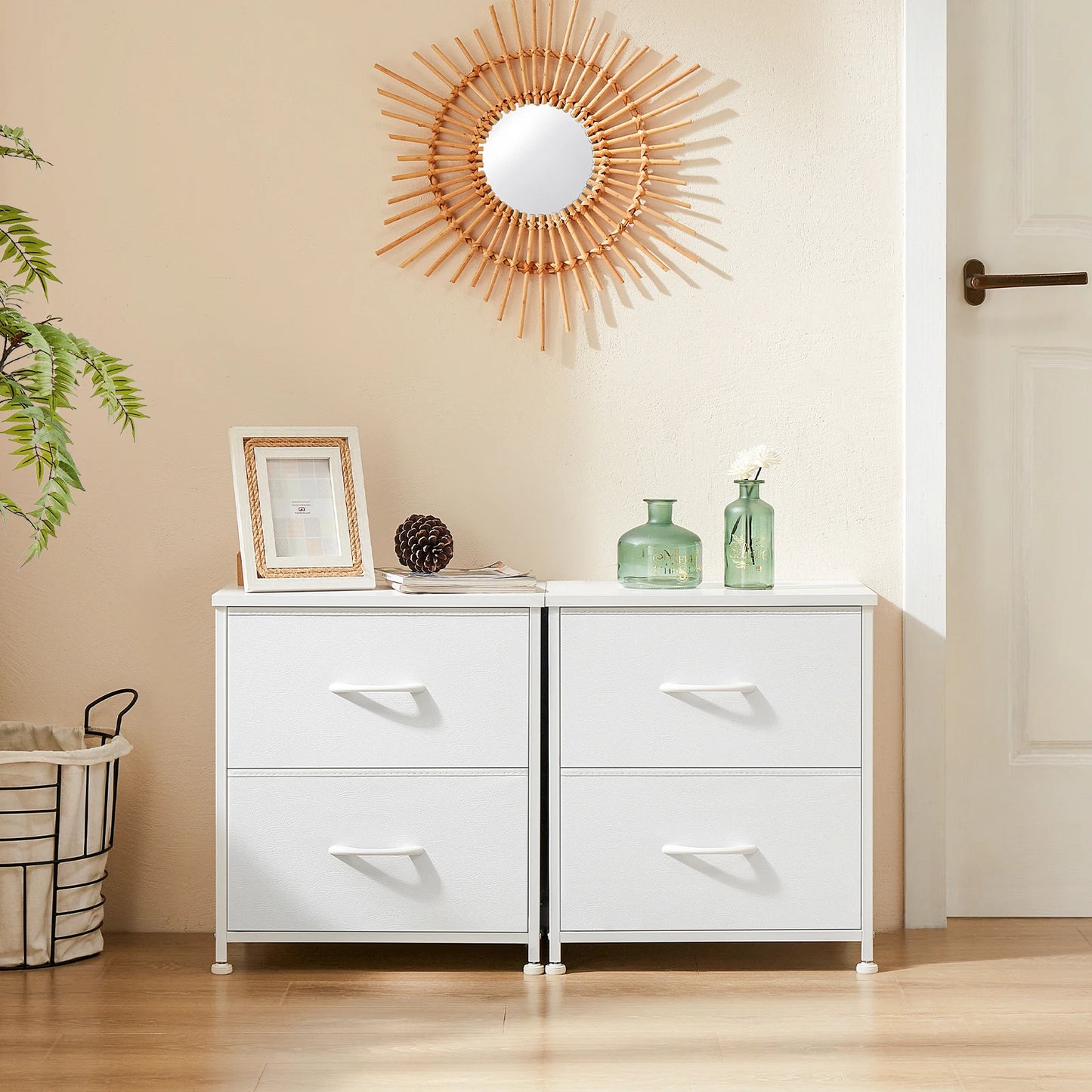 JHK Nightstand Storage Cabinet With Fabric Drawers Bedroom