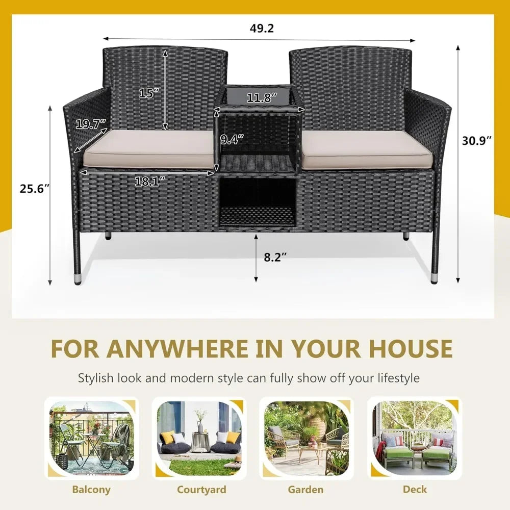 ANGDUO Outdoor Furniture Loveseat Patio Wicker With Table