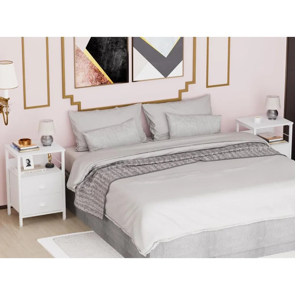 Frame Nightstands Set 2 End Tables With Fabric Drawers