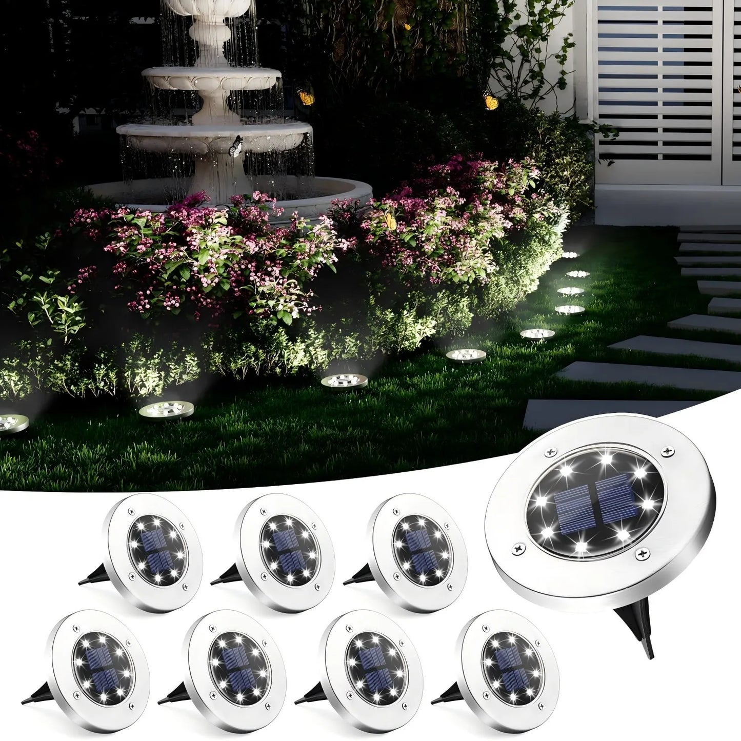 KPSTEK Solar 8 LED Outdoor Landscape Lights for Garden Path