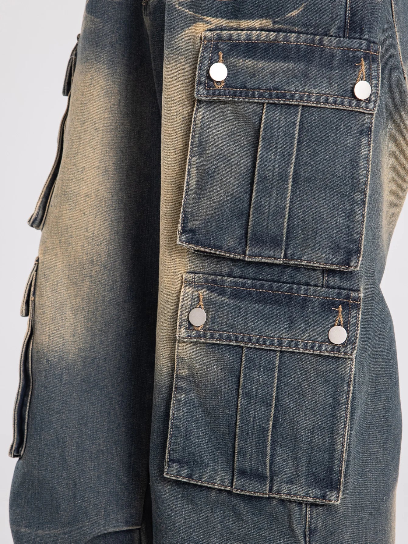 CN Zhejiang Mens Washed Cargo Baggy Jeans Denim Pants