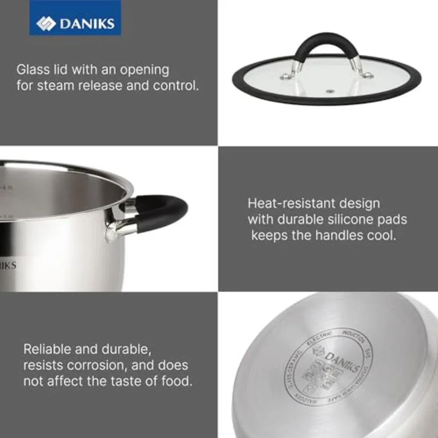 Orlando 10-Piece Stainless Steel Cookware Set with Glass Lids Includes Saucepan Tri-Ply Bases for Even Heating Induction Compat