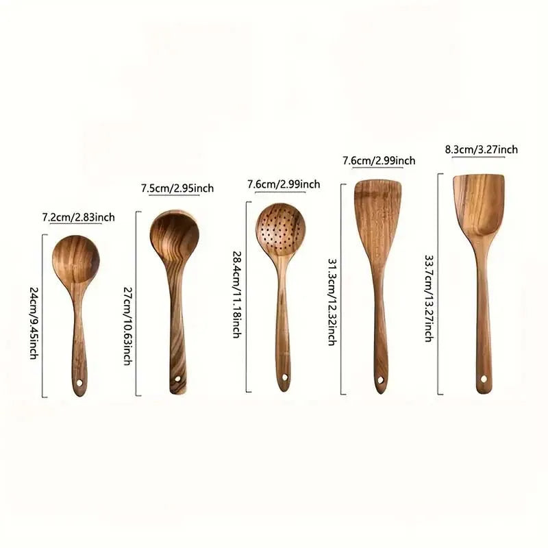 Wooden Kitchen Utensil Set FivePiece Non Scratch Spatulas