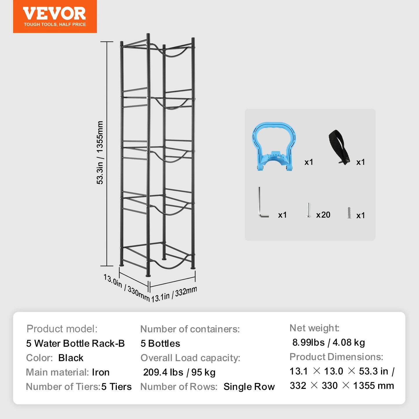 SucceBuy 3/4/5 Tiers Water Jug Holder Iron Water Bottle Holder Double/Single Row Easy Installation for Kitchen Office Livingroom