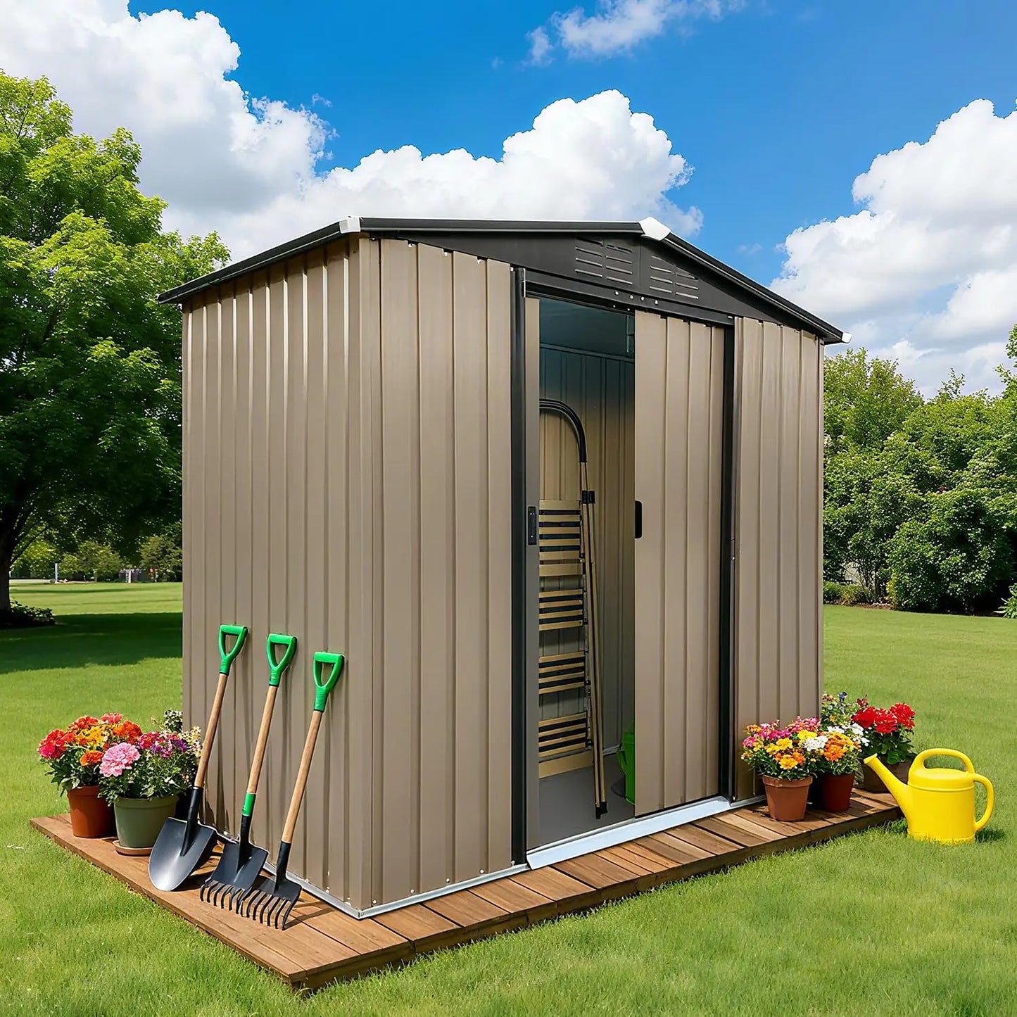 6x4FT Outdoor Metal Storage Shed Sloping Roof Lockable Aluminum Frame Garden Patio Lawn Tool Bike Easy Assembly, Customized