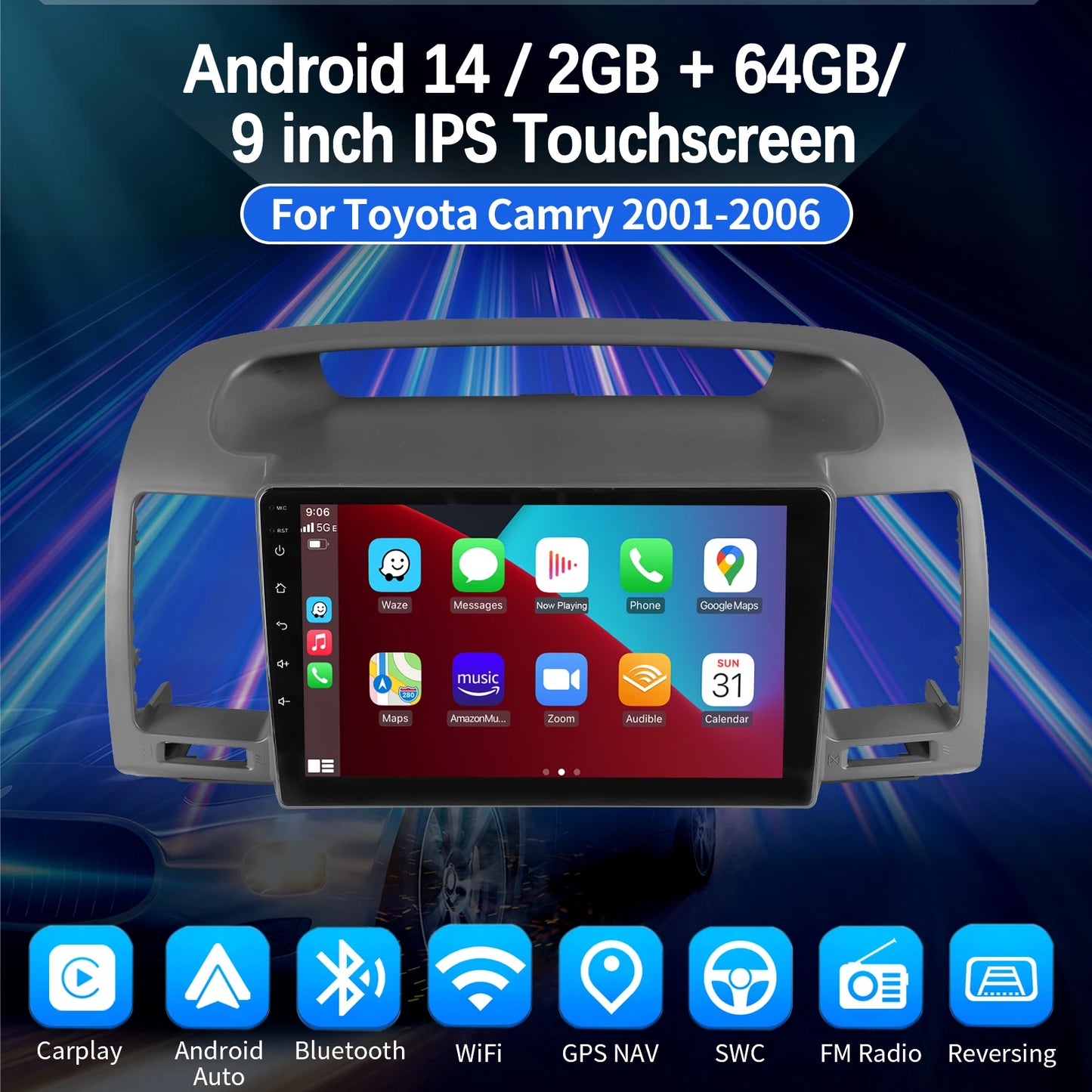 ESSGOO AR9001 Car Stereo With Android Auto For Toyota Camry