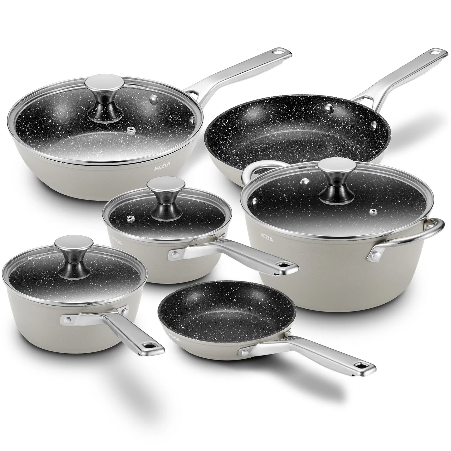 BEZIA Induction Cookware 10-Piece Nonstick Pots and Pans