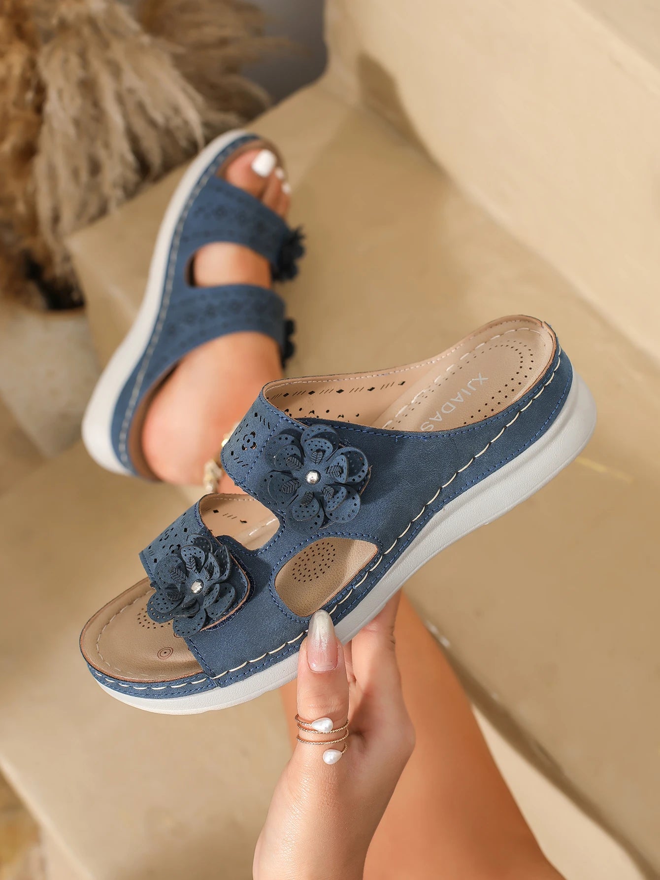 Women Slippers Flower Wedge Sandals Summer Fashion Casual