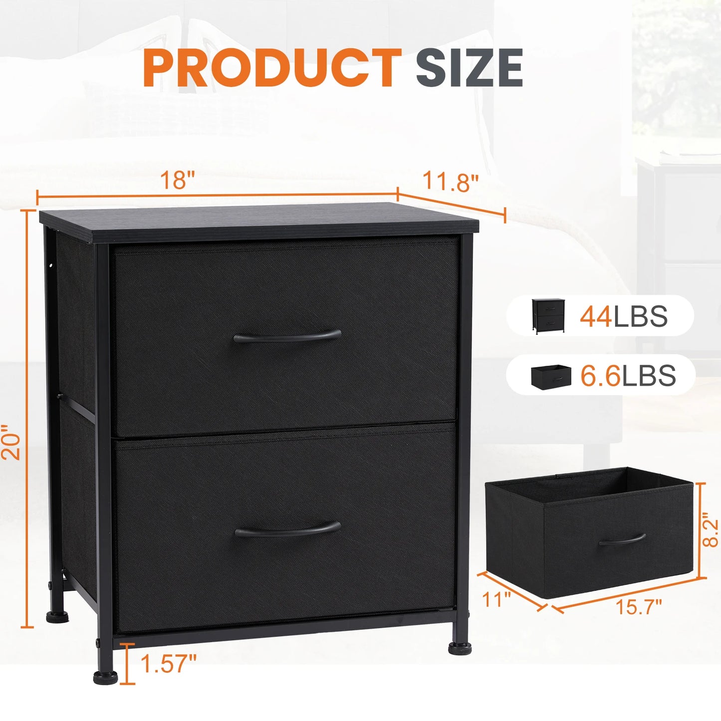 JHK Nightstand Bedside Table With Storage Drawers Cabinet