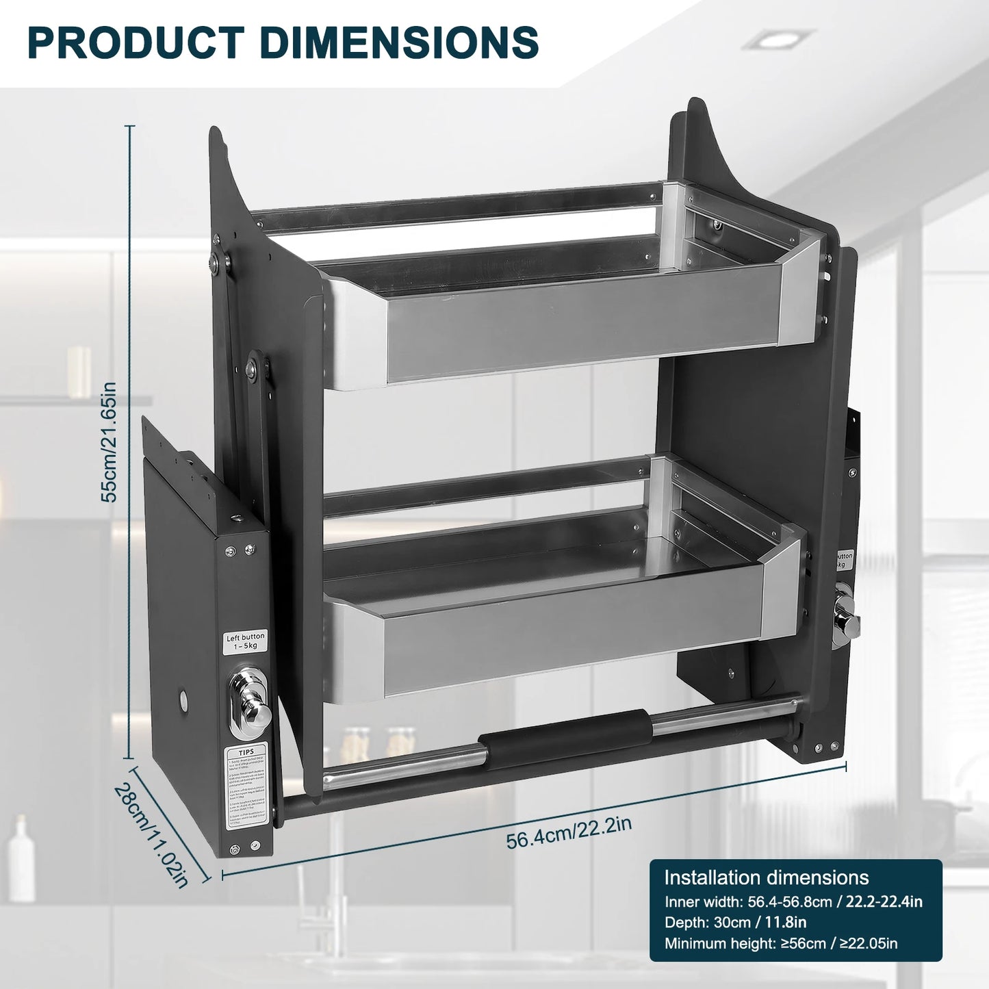 2 Tier Heavy Duty Spice Racks 22.2-22.4 Inch Width 11 Inch Depth 22 Inch Height for Kitchen Pots Pans & Pantry Storage