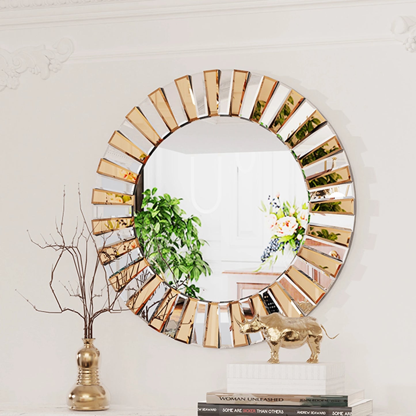 Wisfor Sunburst Round Wall Mirror Beveled Glass Vanity