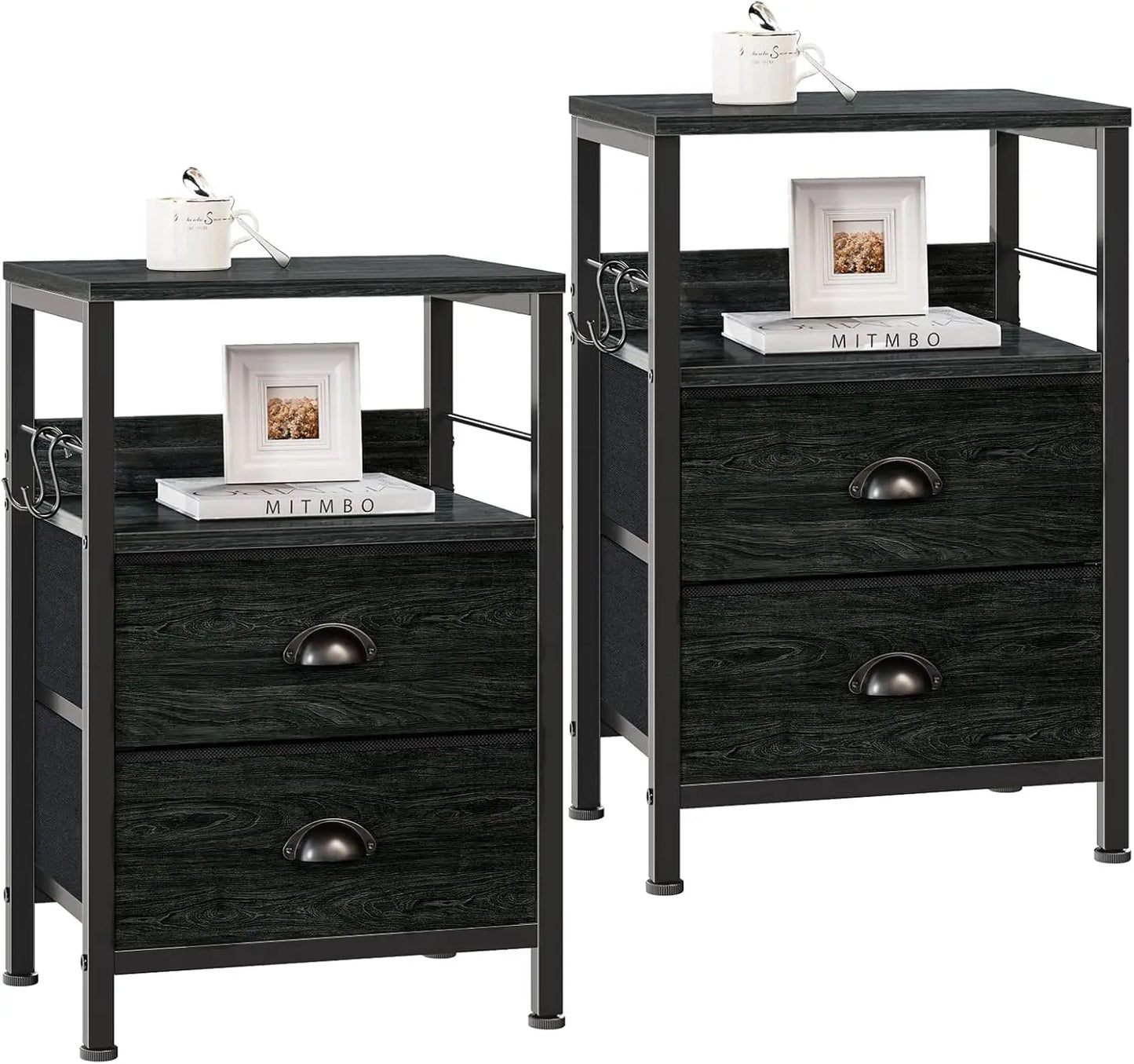 Frame Nightstands Set 2 End Tables With Fabric Drawers