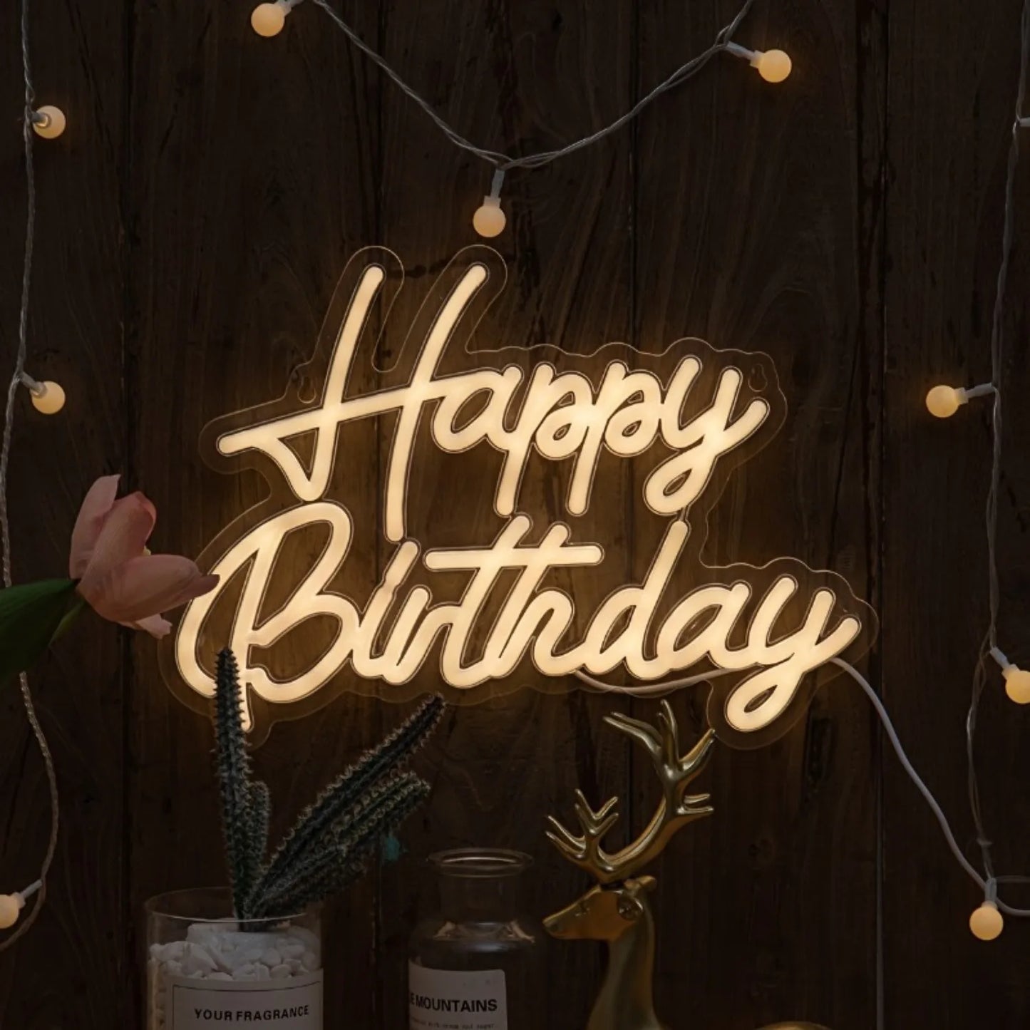 Happy Birthday Neon Lights USB Powered Wall Mount Decoration