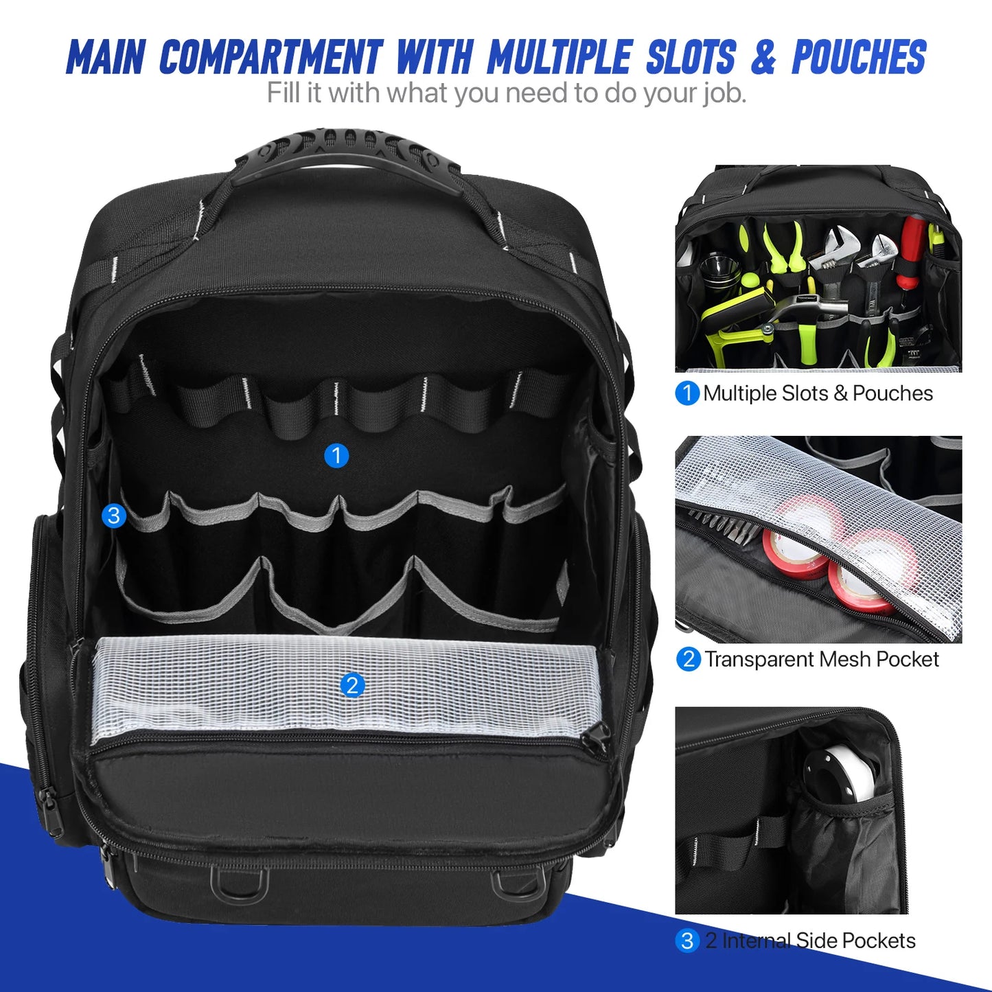 YH GSCN Heavy Duty Tool Backpack With Multiple Pouches