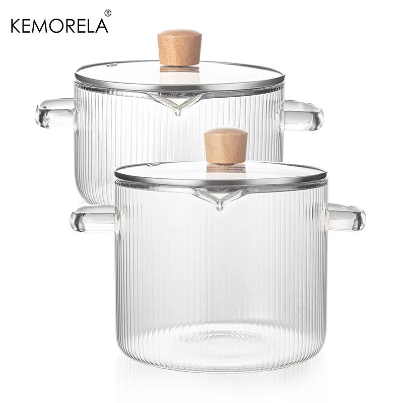 KEMORELA Heat Resistant Glass Saucepan Set With Lids