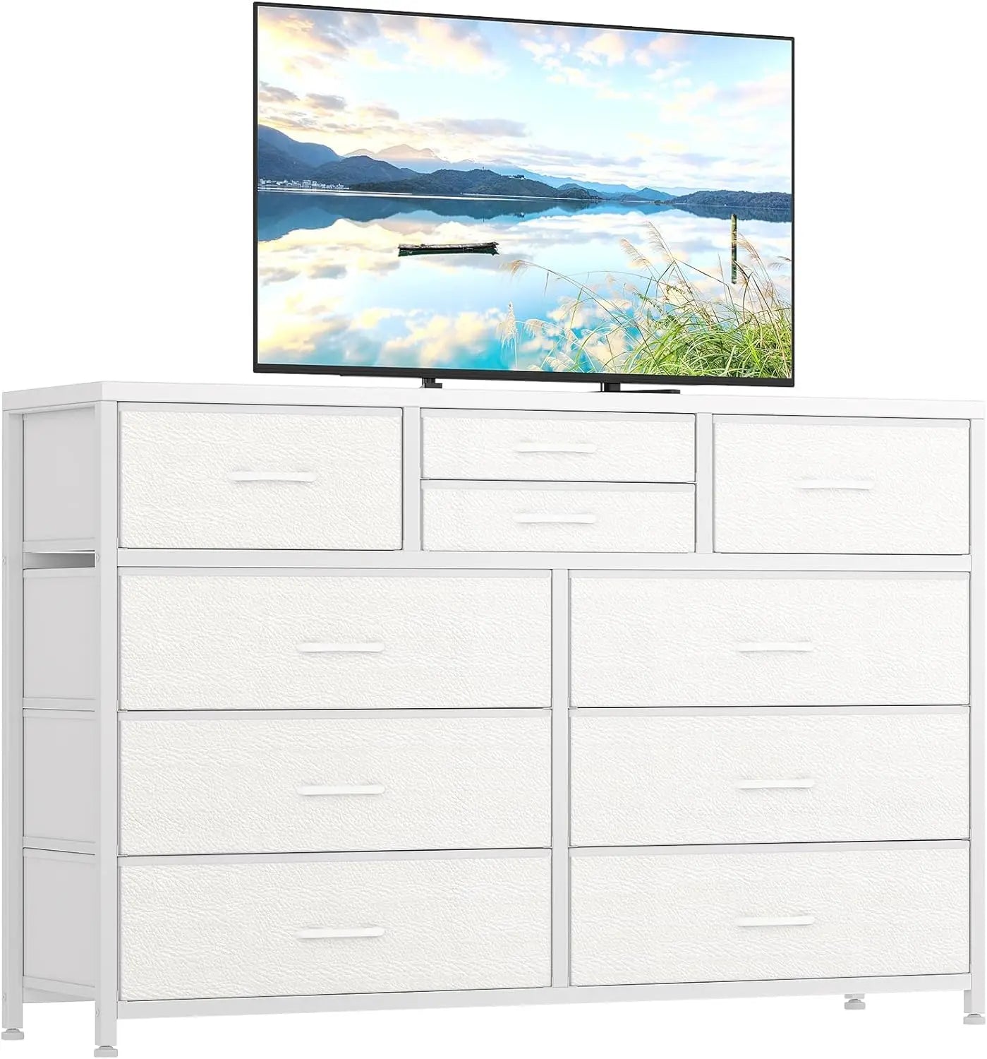 Dresser for Bedroom TV Stand for 55” TV Entertainment Center Chest with 10 Drawers Storage Organizer Unit for Hallway Entryway