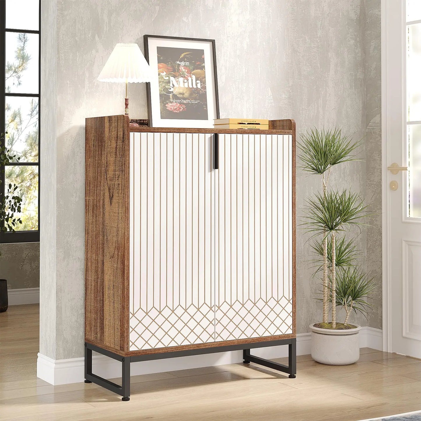 Tribesigns Shoe Cabinet With Doors Five Tier Storage
