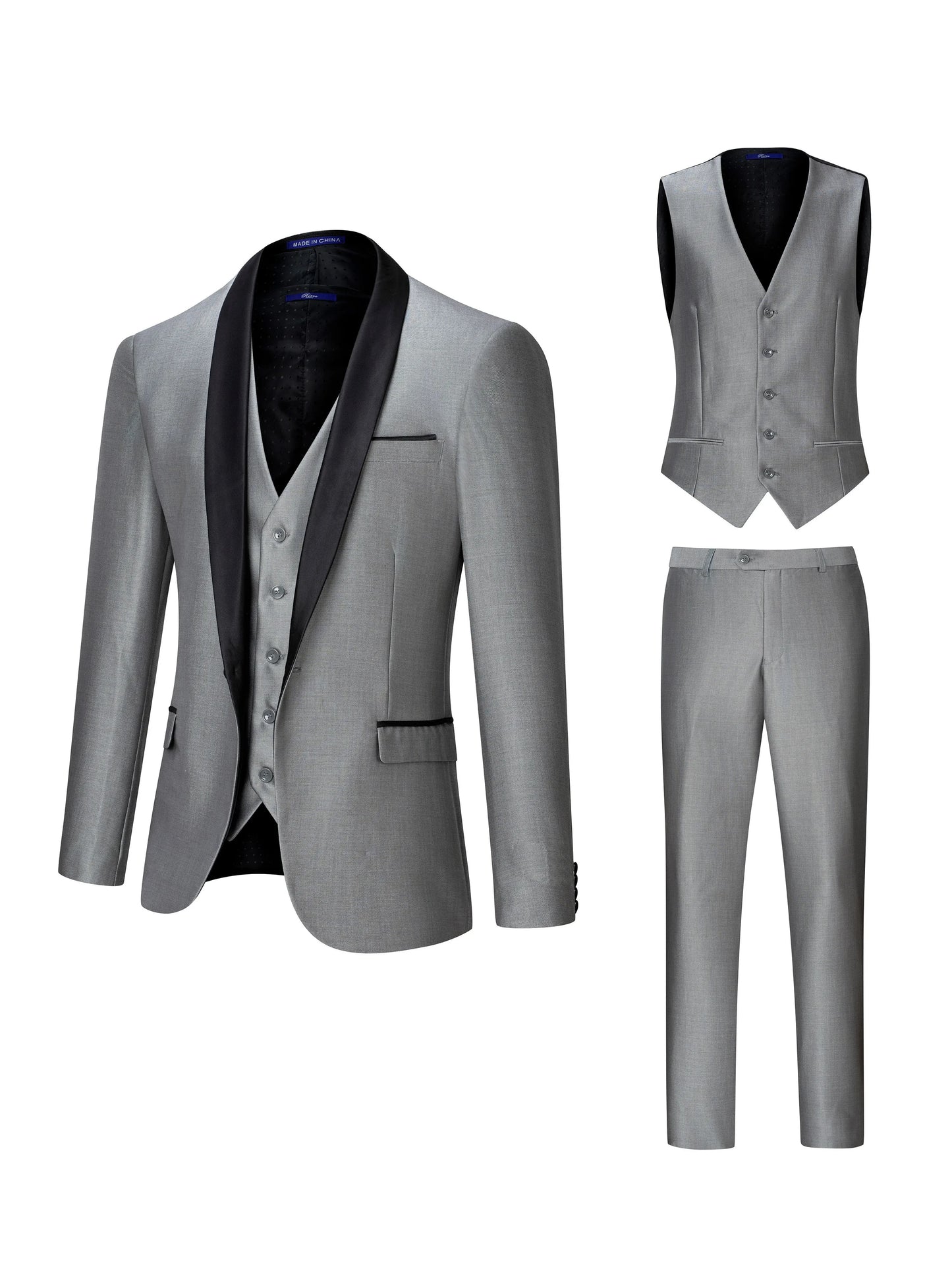 CN Zhejiang Men's 3 Piece Slim Fit Notch Lapel Suit