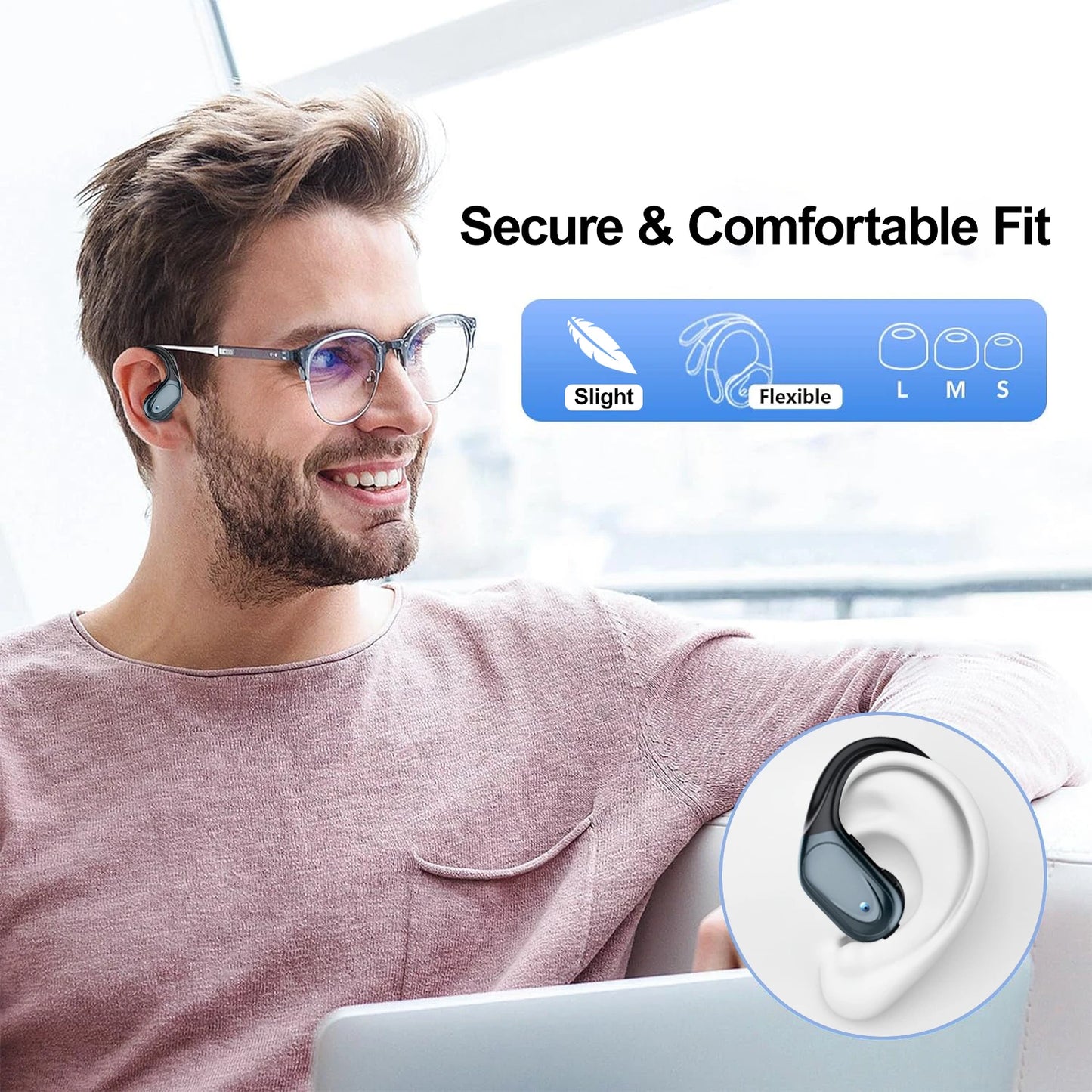 LIFEBEE Wireless Earbuds With Earhooks HiFi Stereo Mic