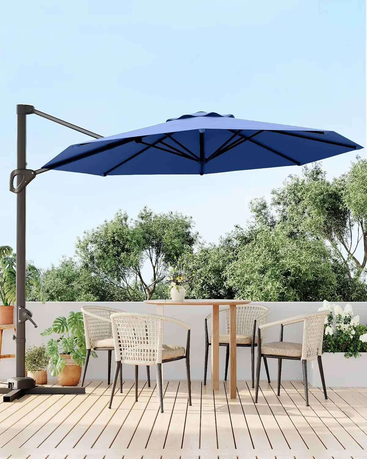10ft Patio Umbrella 360 Degree Rotation, Easy Tilt Adjustment, Aluminum Frame, Cantilever Hanging Market Umbrella for Deck Porch