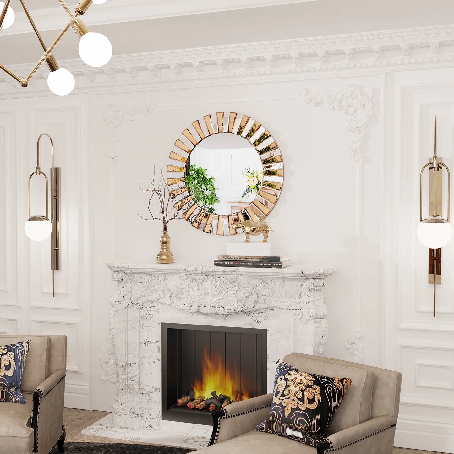 Wisfor Sunburst Round Wall Mirror Beveled Glass Vanity