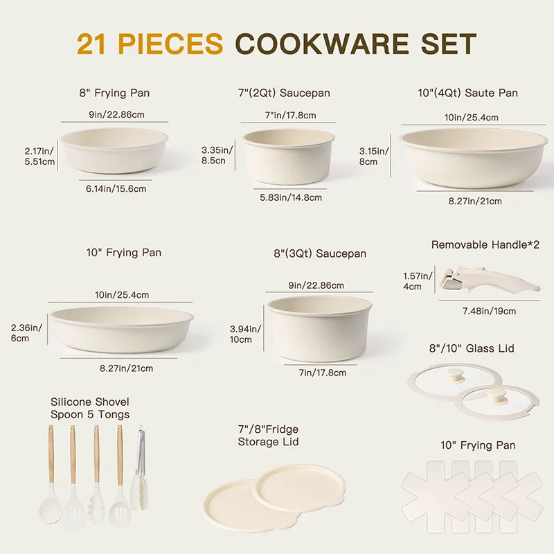 Astercook 21 Piece Nonstick Ceramic Cookware Set Sensor