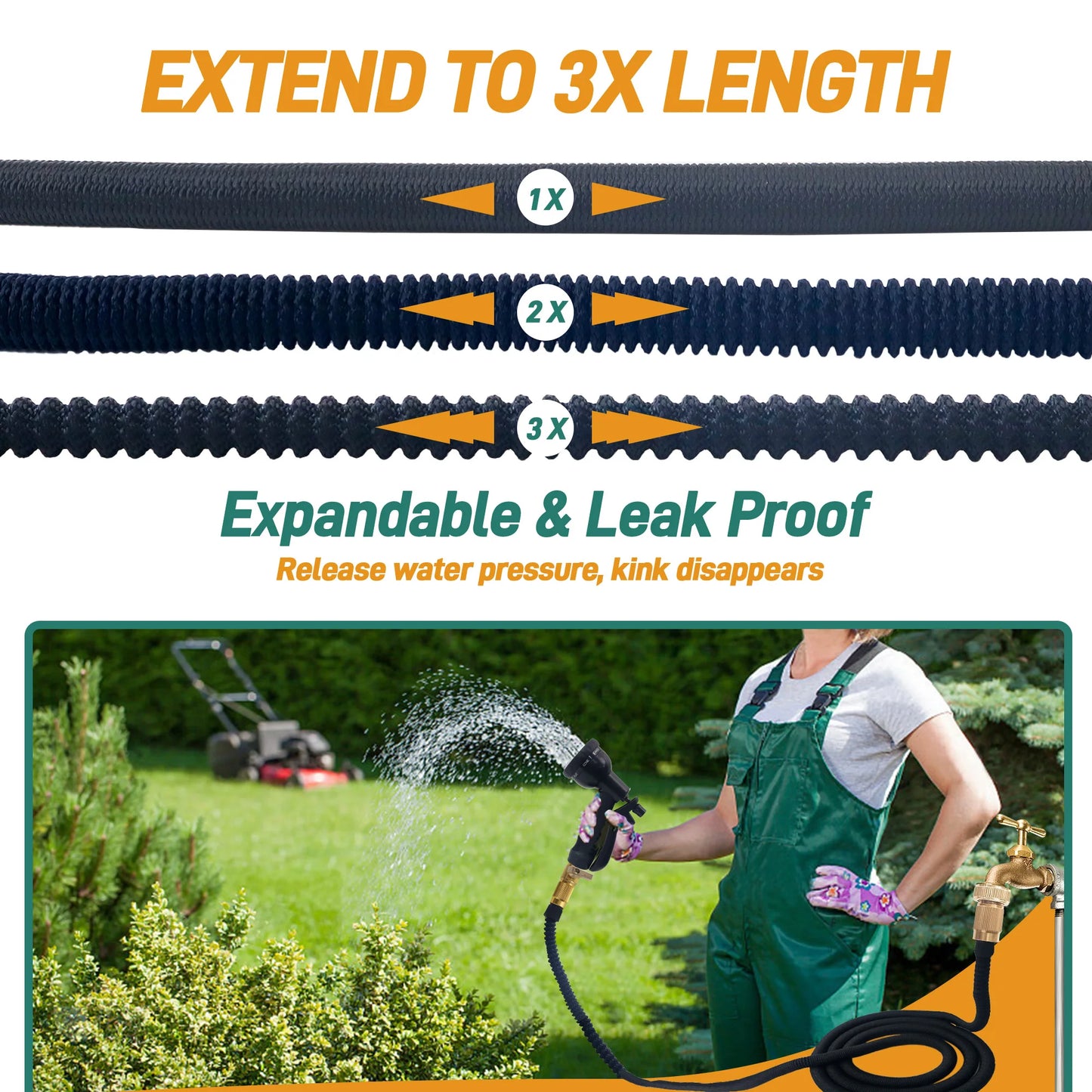 Expandable Garden Hose With Spray Nozzle No Kink Lightweight Durable
