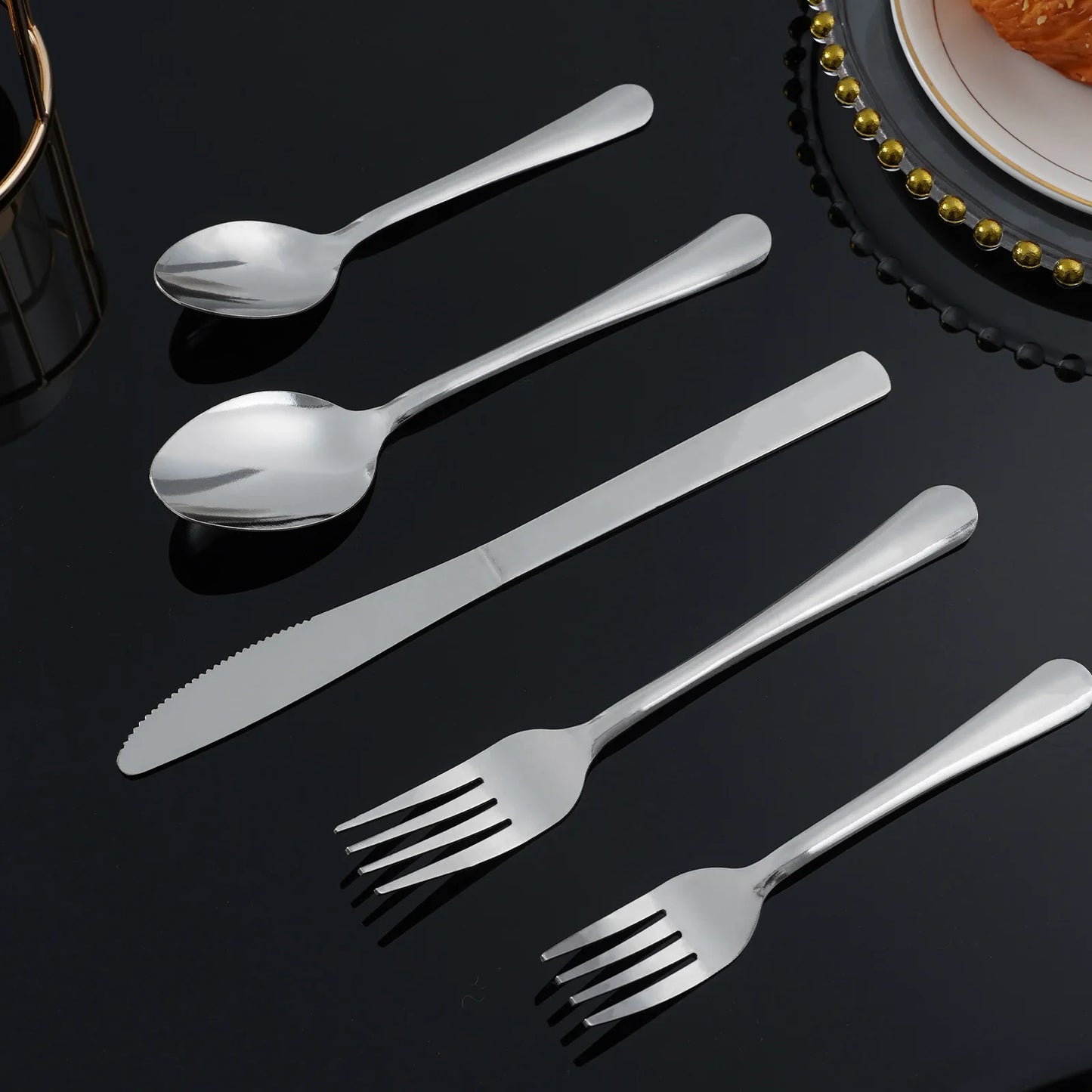 HANSMART 60Pcs Stainless Steel Flatware Set For 12 With Dinner Forks Salad Forks Spoons and Knives Dishwasher Safe