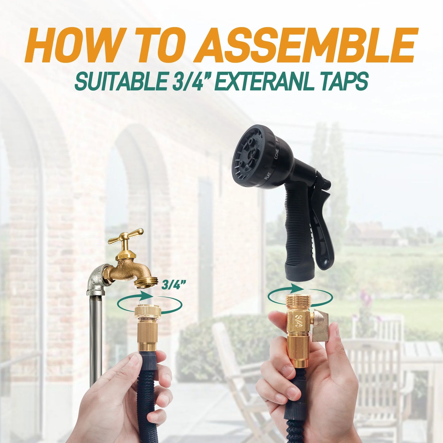 Expandable Garden Hose With Spray Nozzle No Kink Lightweight Durable
