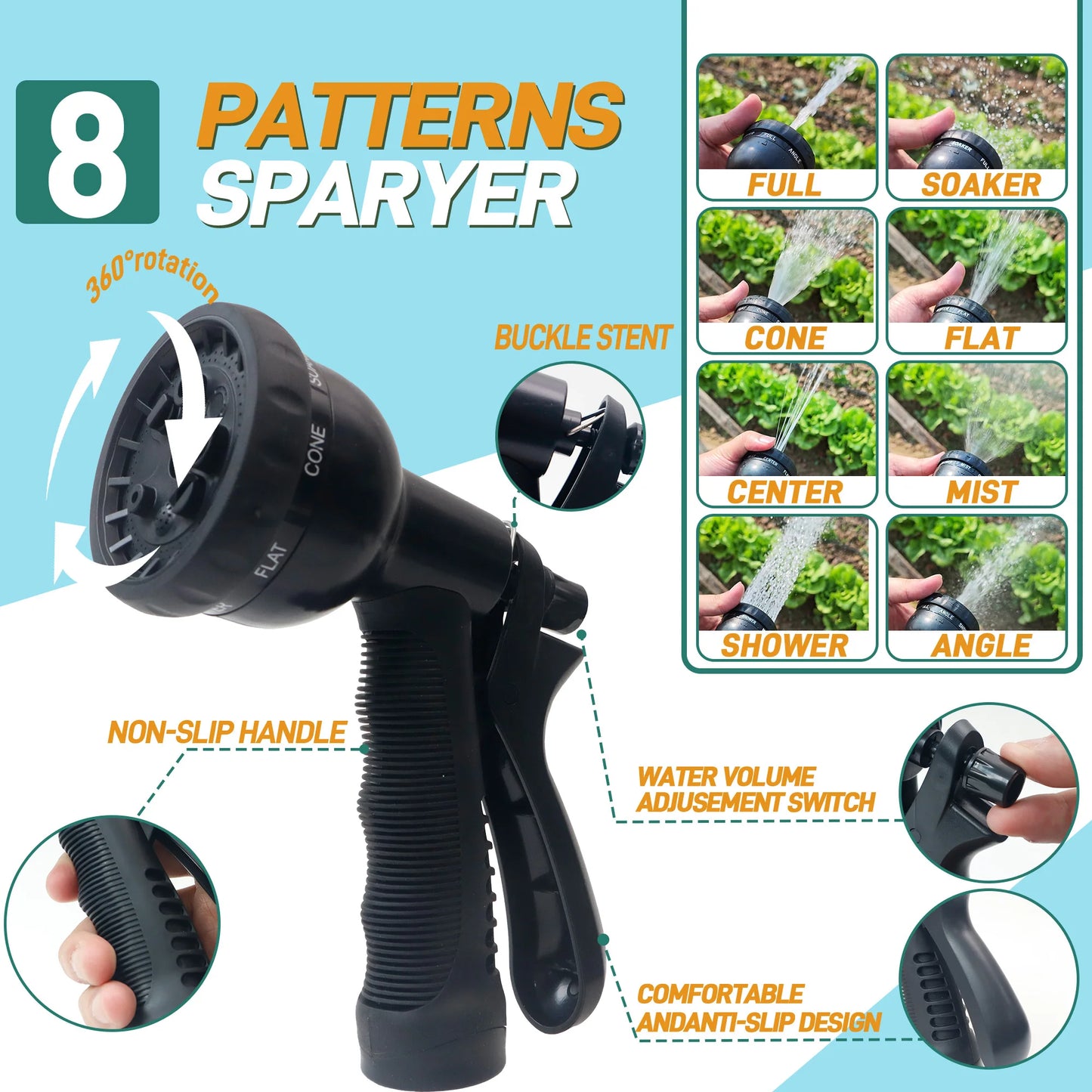 Expandable Garden Hose With Spray Nozzle No Kink Lightweight Durable