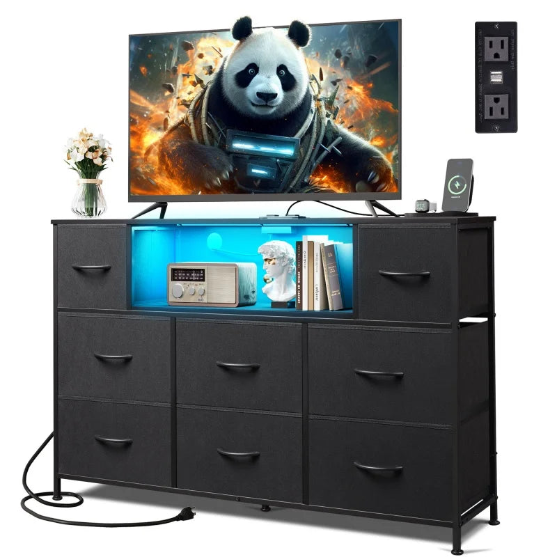 GALAXHERO 8 Drawer Fabric Dresser With Charging Station