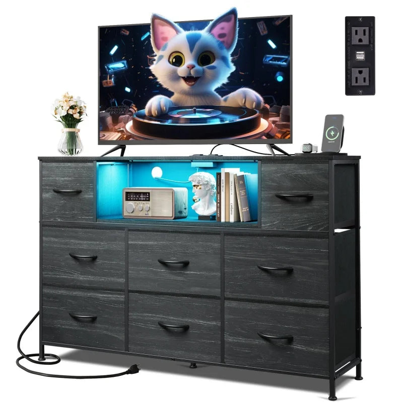 GALAXHERO 8 Drawer Fabric Dresser With Charging Station