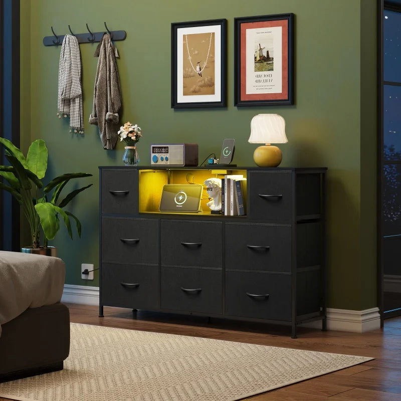 GALAXHERO 8 Drawer Fabric Dresser With Charging Station
