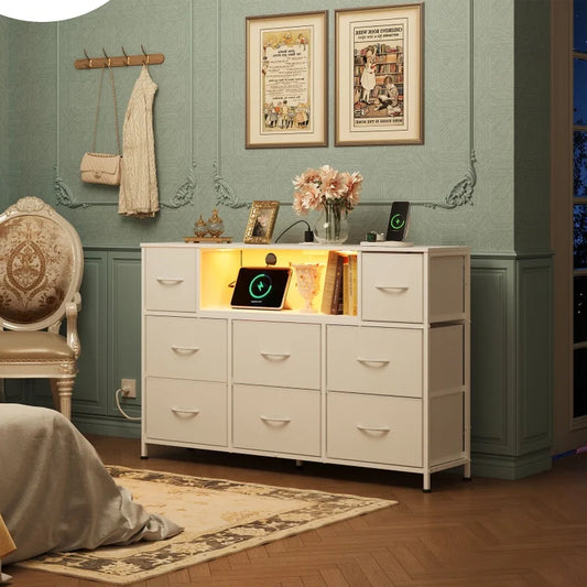 GALAXHERO 8 Drawer Fabric Dresser With Charging Station