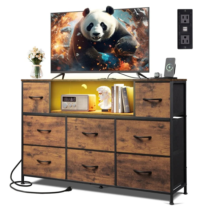 GALAXHERO 8 Drawer Fabric Dresser With Charging Station