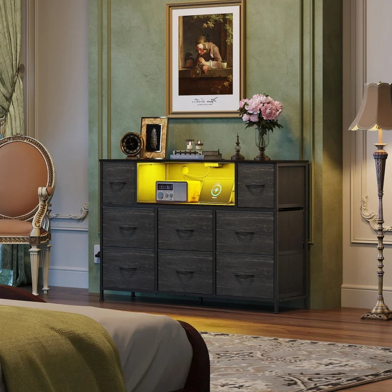 GALAXHERO 8 Drawer Fabric Dresser With Charging Station