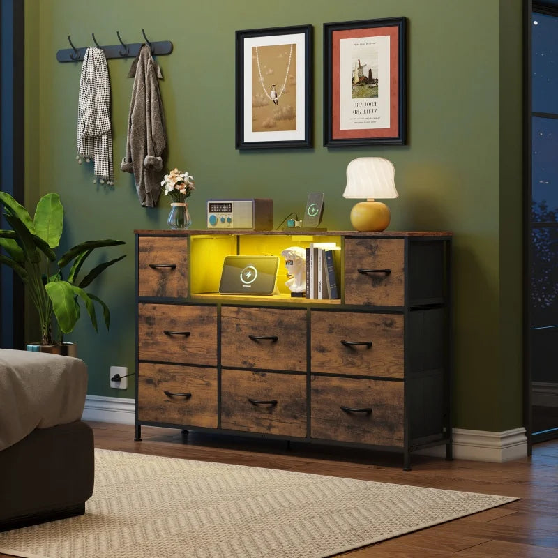 GALAXHERO 8 Drawer Fabric Dresser With Charging Station