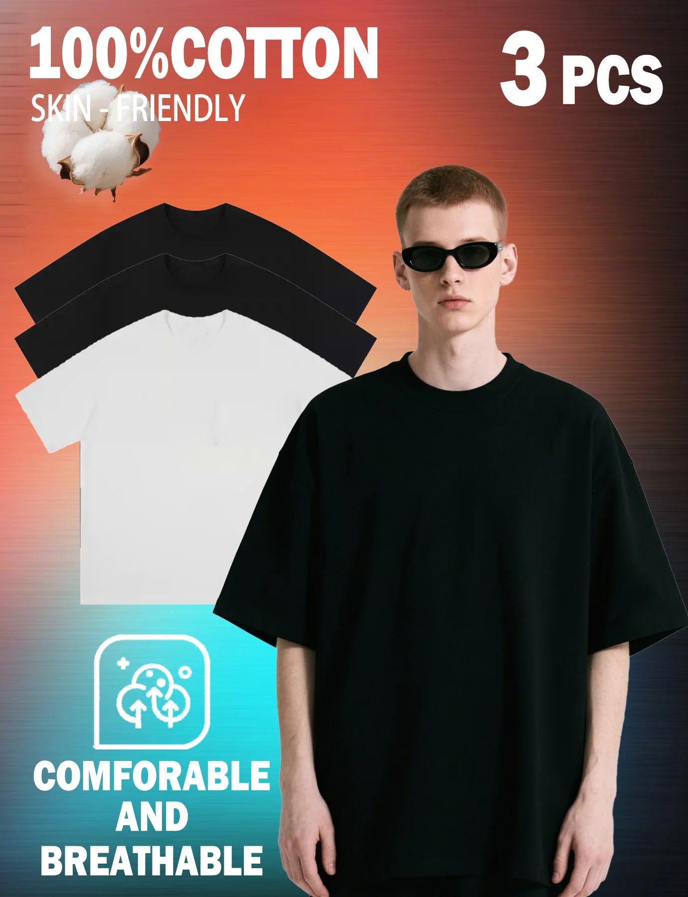 Heavyweight Cotton 3 Piece Mens T Shirt Set United States