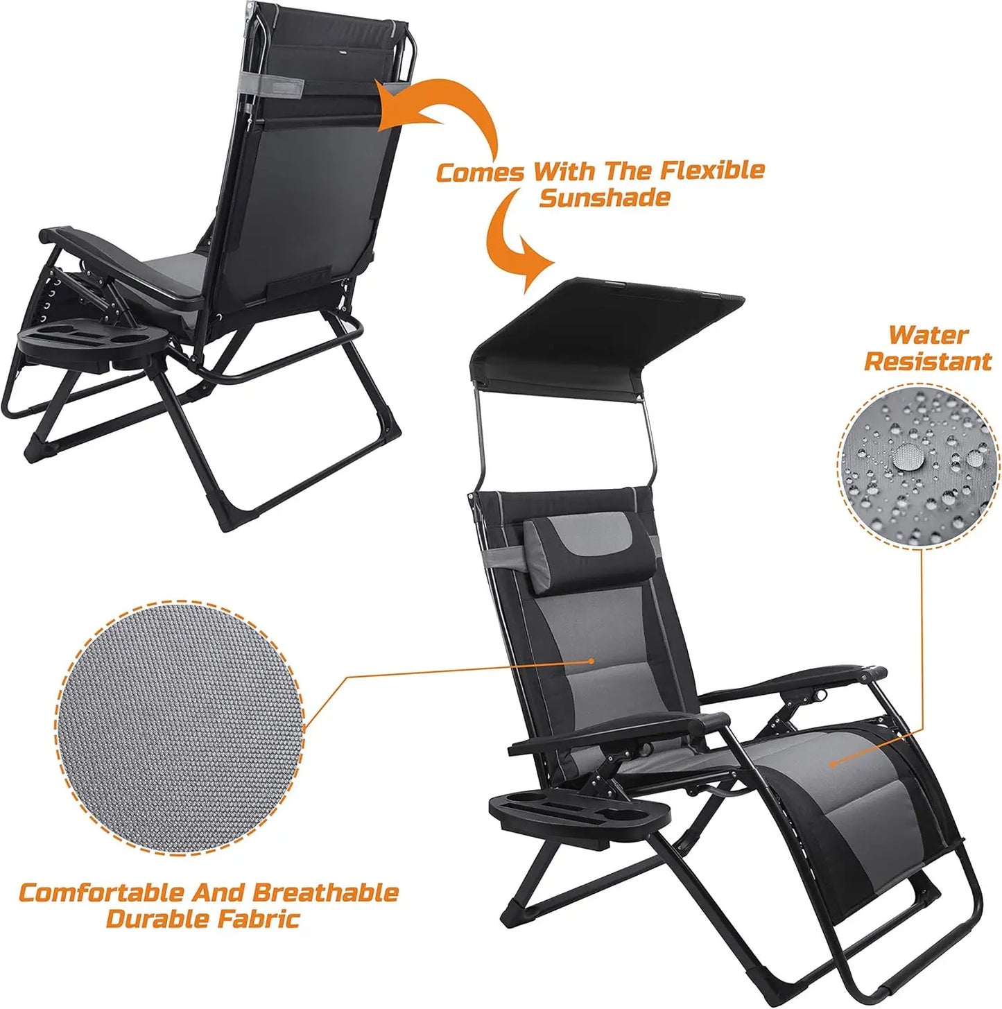 Outdoor Zero Gravity Folding Recliner Chair Sun Shade