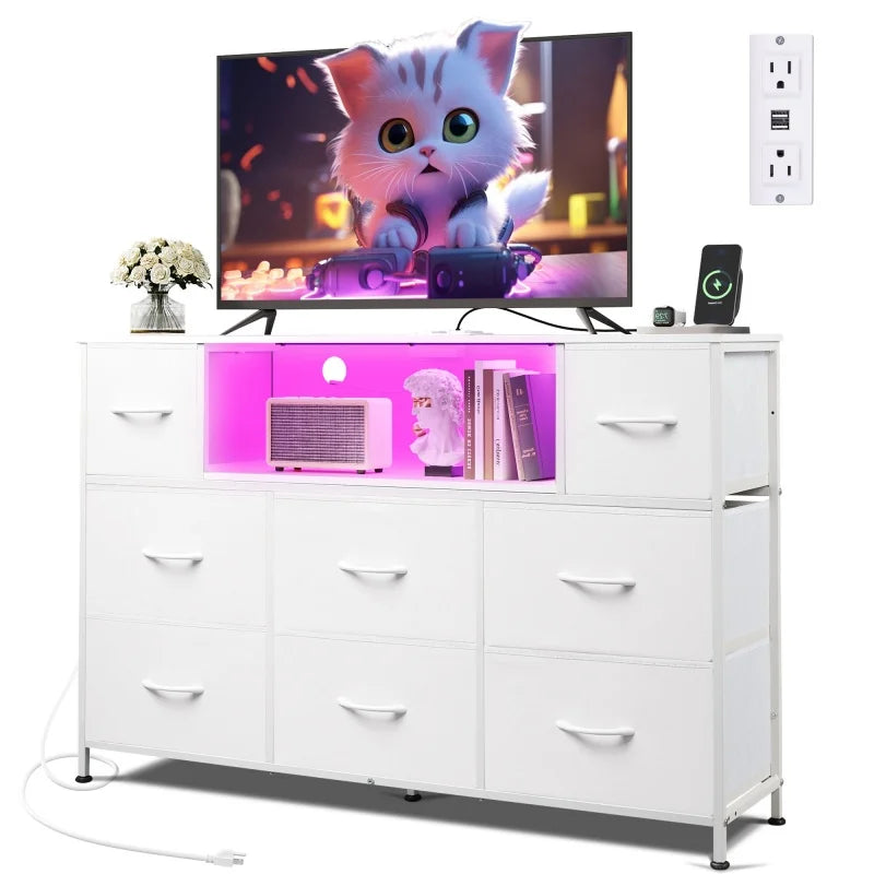 GALAXHERO 8 Drawer Fabric Dresser With Charging Station