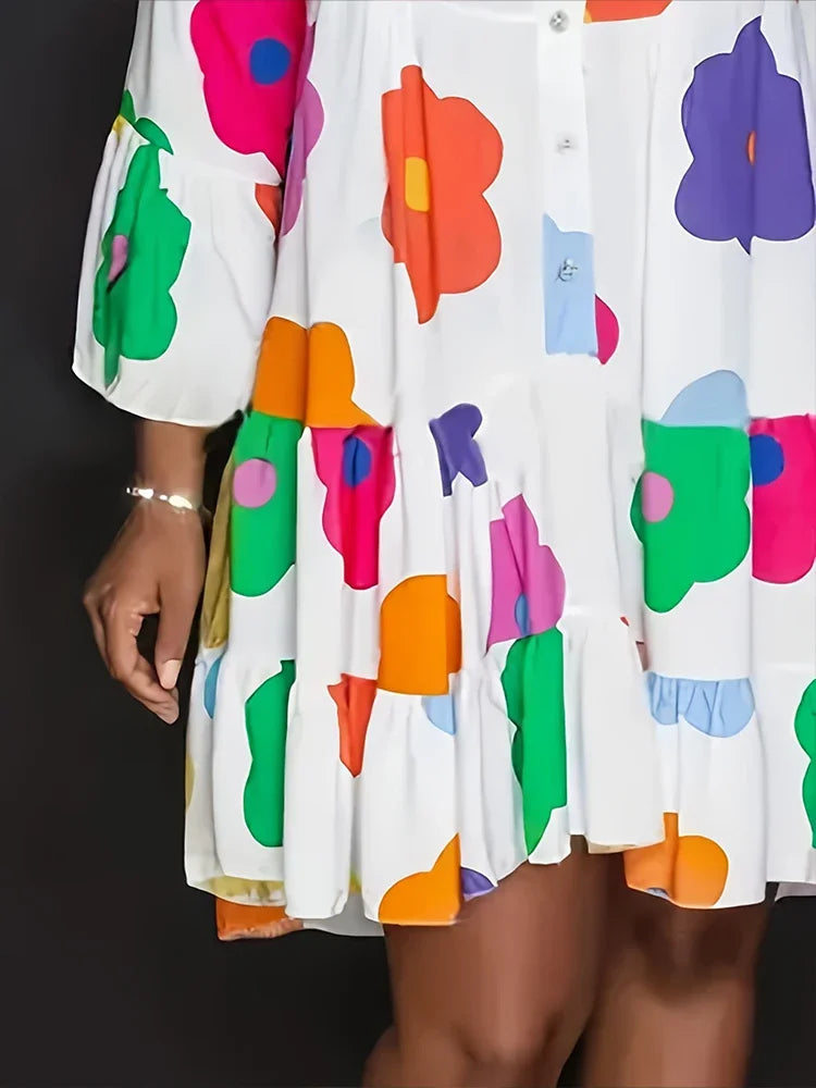 Guangdong Floral Printed Womens Casual Button Dress