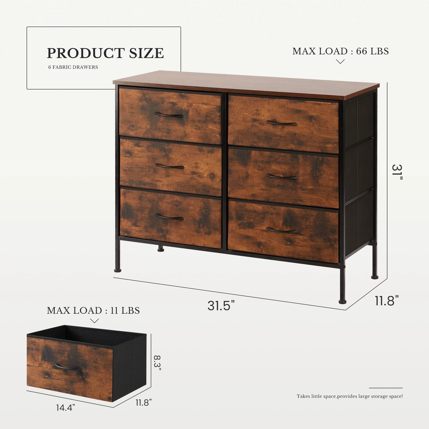 JHK Nightstand 6 Fabric Drawers Dresser For Bedroom Bedside Sofa Table With Storage Closet Chest Display Cabinet Furniture