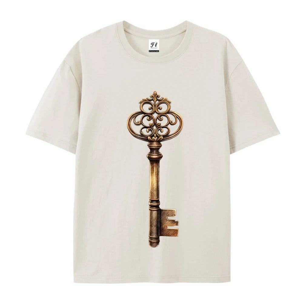 Mens Vintage Key Graphic Print Casual Tee Short Sleeve